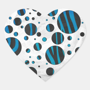 Sticker Cœur Polka Dot Zebra Motif noir et bleu