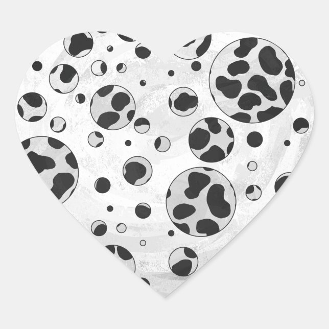 Sticker Cœur Polka en Dalmatie noir et blanc (Devant)