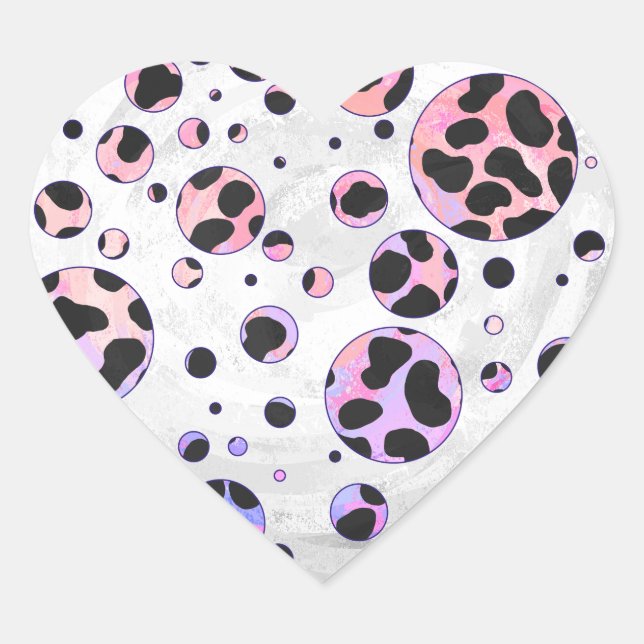 Sticker Cœur Polka noire et rose de Dalmatie Imprimer (Devant)