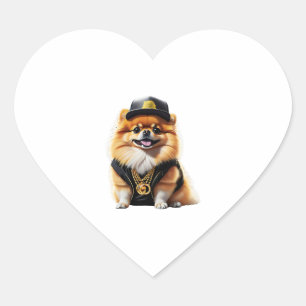 Sticker Cœur Pomeranian gangsta - Swag de chien Hip Hop