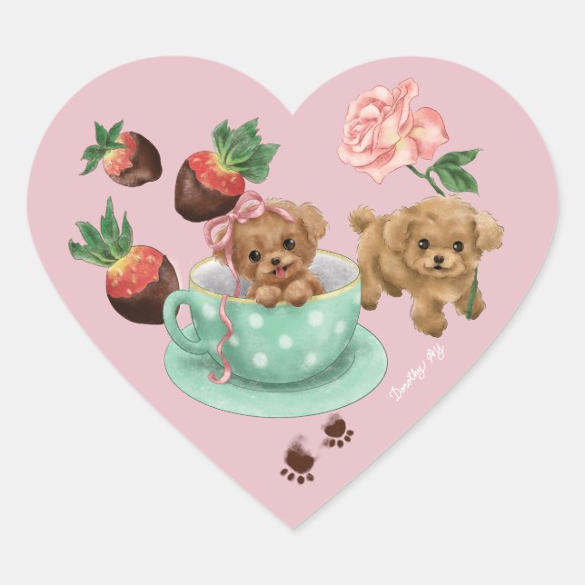 Sticker Cœur Poodle Valentine's Day Heart (Devant)