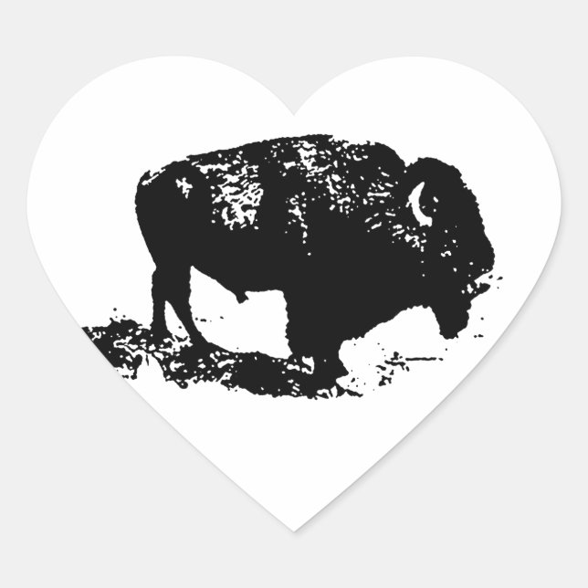 Sticker Cœur Pop Art Black White Buffalo Bison Silhouette (Devant)