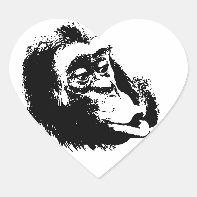 Sticker Cœur Pop Art drôle Chimpanzé (Devant)