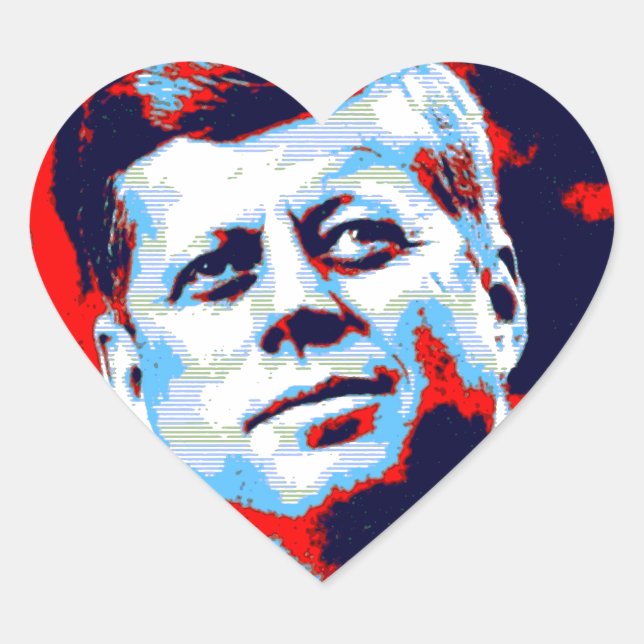 Sticker Cœur Pop Art JFK John F. Kennedy Red Blue (Devant)