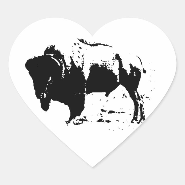 Sticker Cœur Pop Art noir et blanc Buffalo Silhouette (Devant)