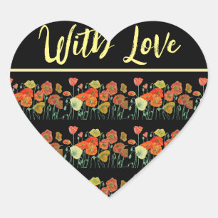 Sticker Cœur Poppies De Pavot Rouge Orange Jaune Art Avec Amour