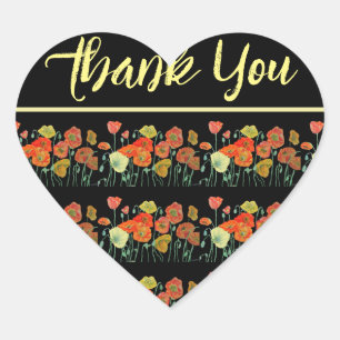 Sticker Cœur Poppies de Poppies rouge orange jaune Merci d'art