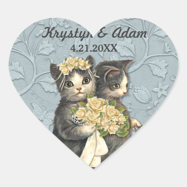 Sticker Cœur Posh Cats Mariage bleu (Devant)