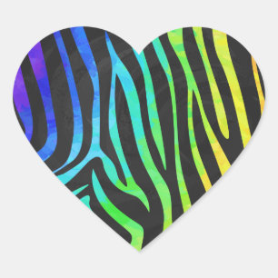 Sticker Cœur Poster de animal Rainbow et Black Zebra tendance s