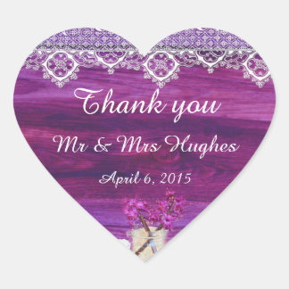 Sticker Cœur Pot de mason rustique avec mariage de fleurs merci