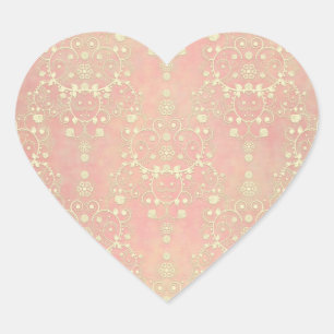 Sticker Cœur Poudre de fille rose pêche damassé