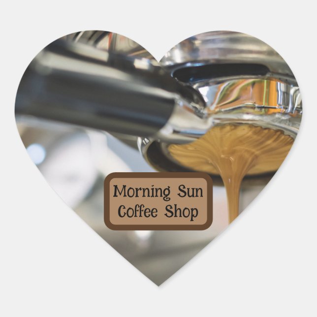 Sticker Cœur Pouring Espresso from Coffee Machine Business Name (Devant)