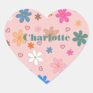 Sticker Cœur Préppy rose coloré Flower Heart Y2K Motif