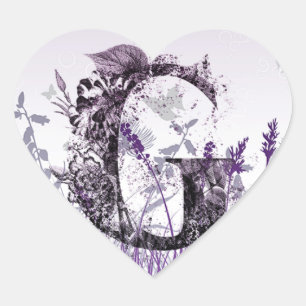 Sticker Cœur Prés pourpres et alphabet de fleur - fille de la