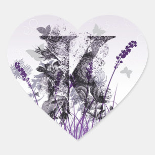 Sticker Cœur Prés pourpres et alphabet de fleurs - Lettre K Gir