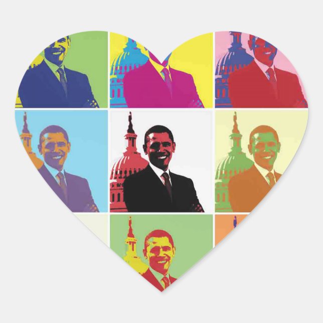 Sticker Cœur Président Obama Pop Art (Devant)
