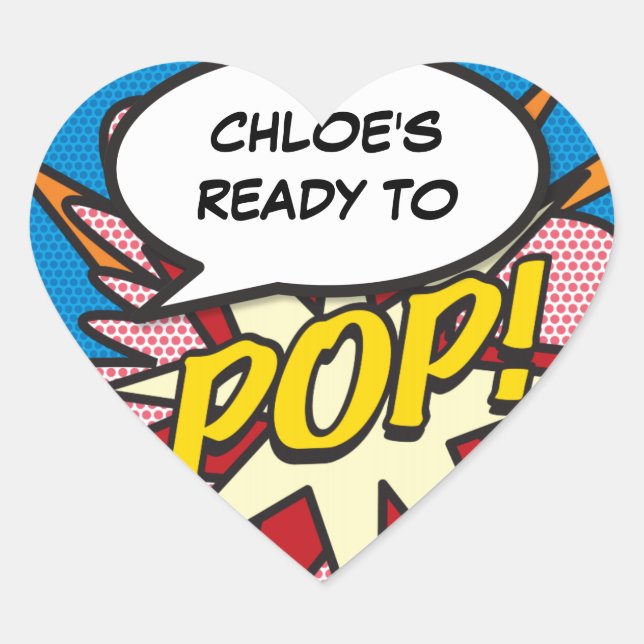 Sticker Cœur Prêt pour POP Baby shower Moderne Fun (Devant)