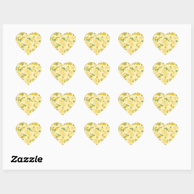 Sticker Cœur Pretty Pastel Yellow Floral Pattern, (Feuille)