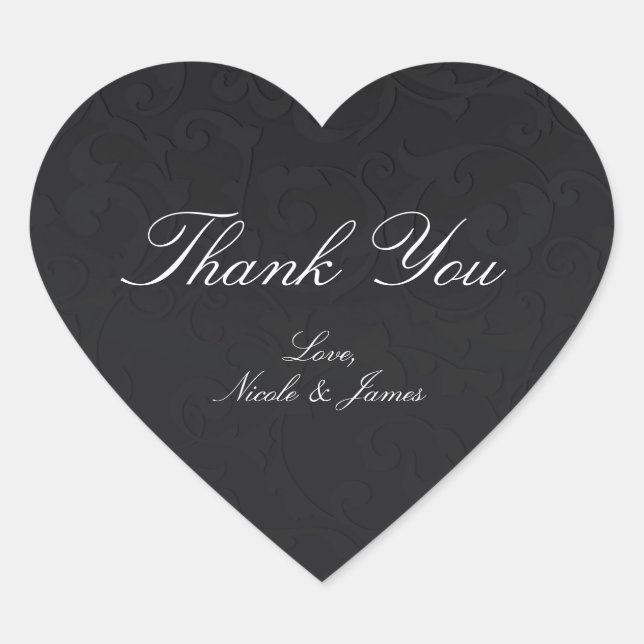 Sticker Cœur Princess Damask Black Elegant Storybook Mariage (Devant)
