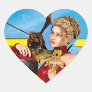 Sticker Cœur Princesse Dragon Fantastique Art Numérique
