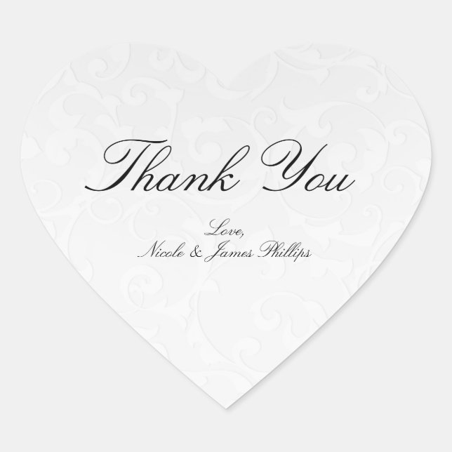 Sticker Cœur Princesse White Damask Storybook Mariage élégant (Devant)