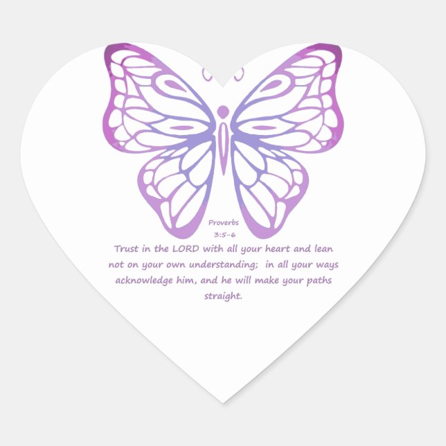 Sticker Cœur Proverbes 3:5,6 Écriture Inspiration Papillon (Devant)