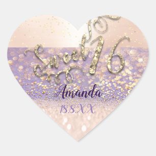 Sticker Cœur Purple Gold Sweet 16e étincelle de Parties scintil