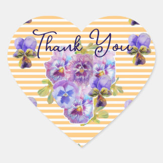 Sticker Cœur Purple Pansy Pansies Flower Pattern Thank You