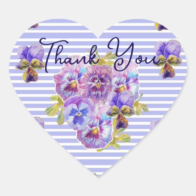 Sticker Cœur Purple Pansy Pansies Flower Pattern Thank You (Devant)