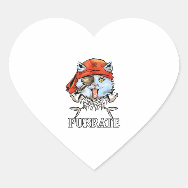 Sticker Cœur Purrate - Cute Pirate Chat Drôle (Devant)