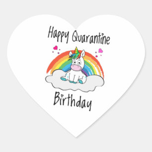 Sticker Cœur Quarantine Anniversaire Unicorn arc-en-ciel