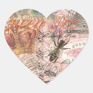 Sticker Cœur Queen Bee Vintage magnifique collage