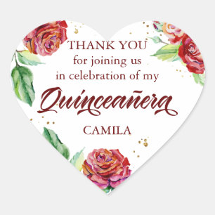 Sticker Cœur Quintanera d'or rouge Merci