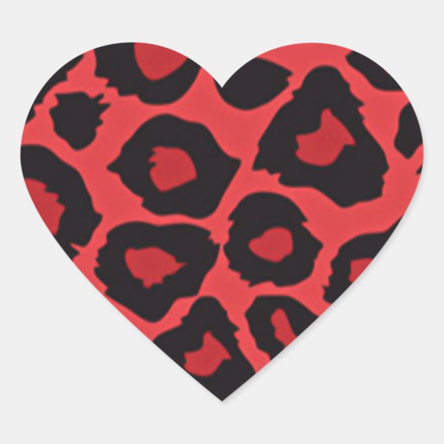 Sticker Cœur RAB Rockabilly Empreinte de léopard Rouge Noir (Devant)
