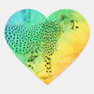 Sticker Cœur Rainbow Cheetah