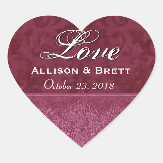 Sticker Cœur Red Love Bride et Groom Date (Devant)