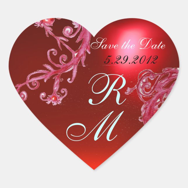 STICKER CŒUR RED MAGIC BERRIES COEUR MONOGRAM, MARIAGE (Devant)