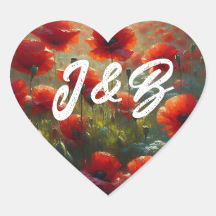 Sticker Cœur Red Poppies Floral Mariage Bienvenue
