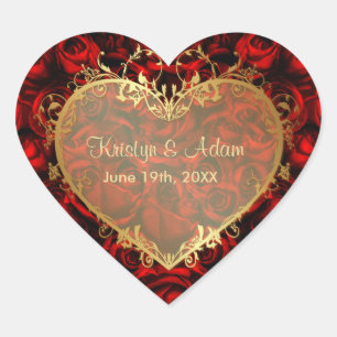 Sticker Cœur Red Rose Elegance - Gold Heart