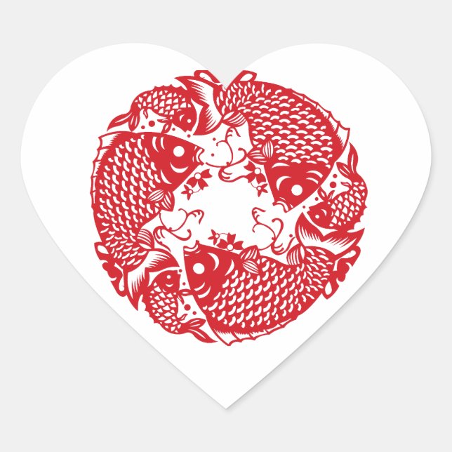 Sticker Cœur Red Whirling Koi Carp Fish Group Classic Heart S (Devant)