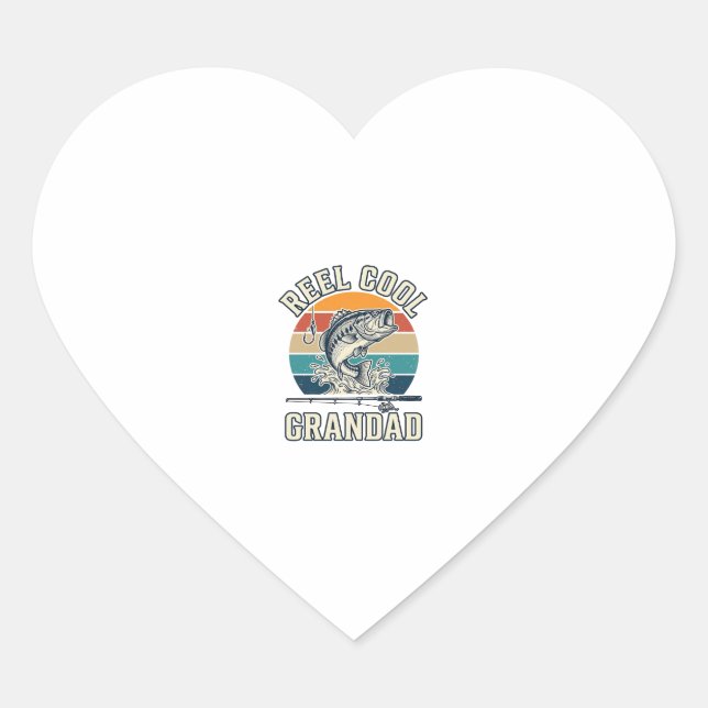 Sticker Cœur Reel Cool Grandad Fishing Vintage Sunset Shirt_1 (Devant)