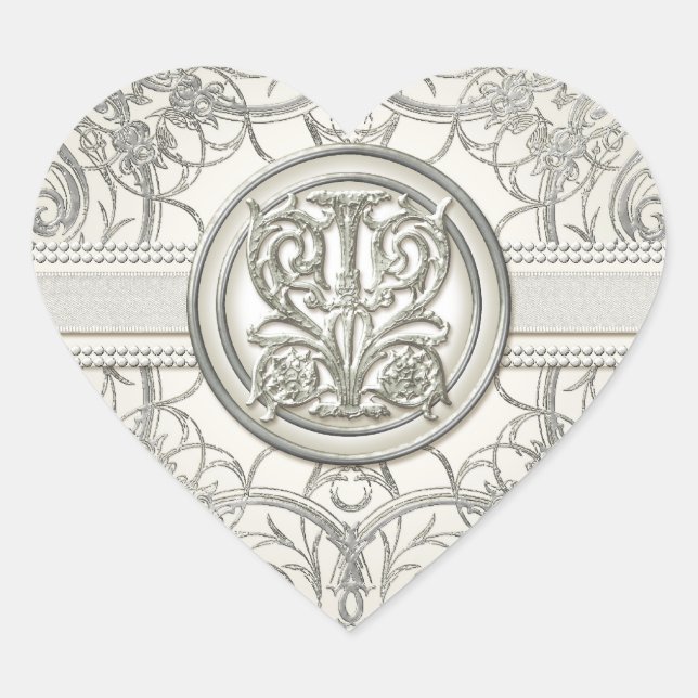 Sticker Cœur Regarder l'argent Swirl Coeur Élégant Seals de mar (Devant)