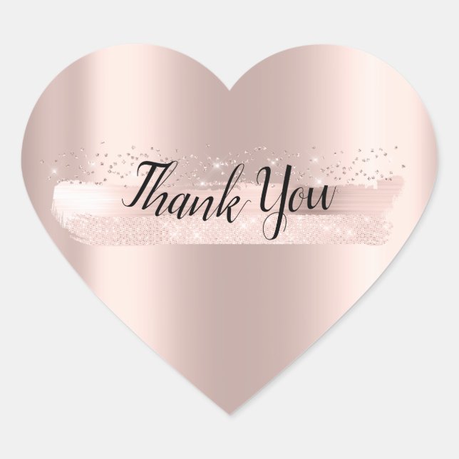 Sticker Cœur Remerciement Nom Rose Fard Mariage Shower Nuptial (Devant)
