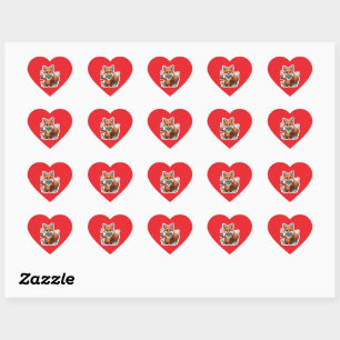Sticker Cœur Renard d'anniversaire avec Cupcake