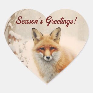 Sticker Cœur Renard dans la neige