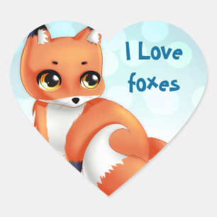 Sticker Cœur Renard mignon de bande dessinée de Kawaii
