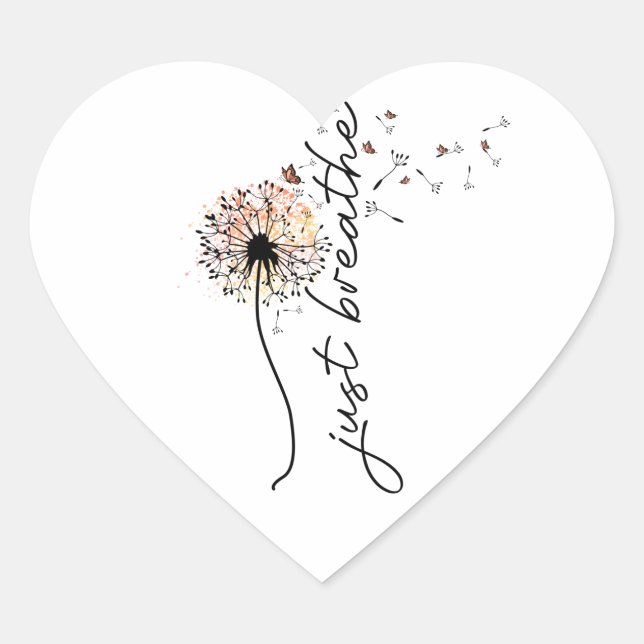 Sticker Cœur Respirer le papillon Dandelion Inspiration Yoga (Devant)