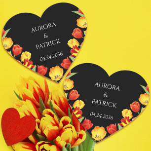 Sticker Cœur Ressort Rustique Floral Coloré Tulipe Mariage noir