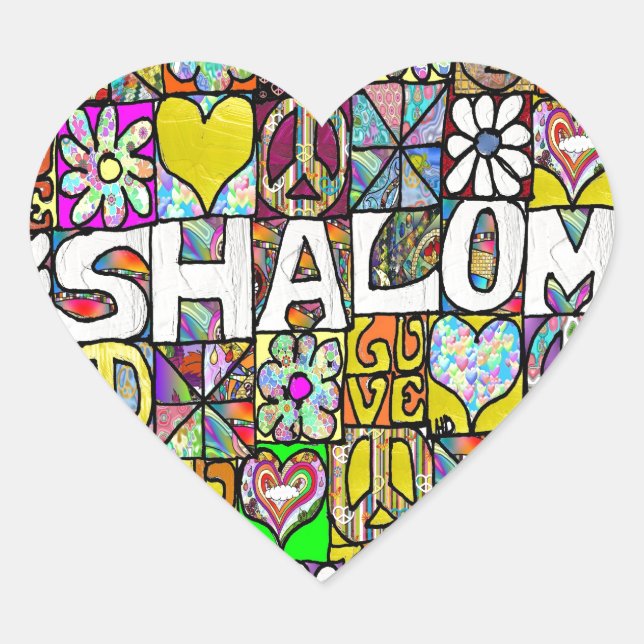 Sticker Cœur Retro 60s Psychedelic Shalom LOVE (Devant)