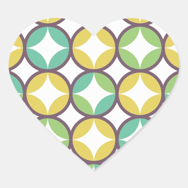 Sticker Cœur Retro Diamond dans Circle Pattern Blue Green Gold (Devant)